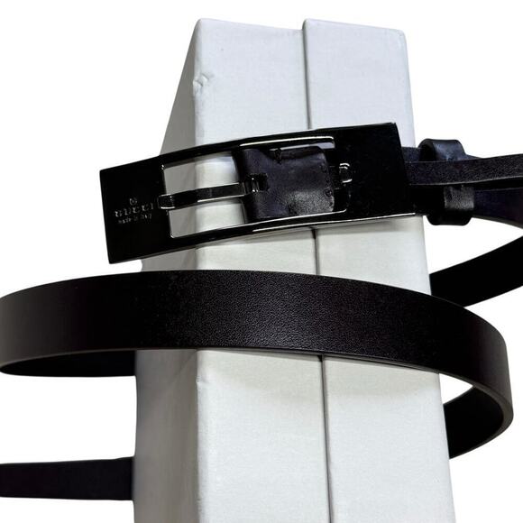 GUCCI black leather belt with silver rectangle buckle small main image 4